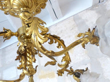Load image into Gallery viewer, Excpt Large French Gilded Bronze Louis XV Rococo Chandelier 5 fires Shades 19TH