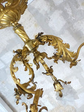 Load image into Gallery viewer, Excpt Large French Gilded Bronze Louis XV Rococo Chandelier 5 fires Shades 19TH