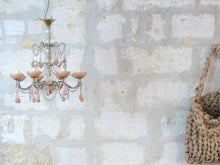 Load image into Gallery viewer, OMG Antique Chandelier PINK Opaline Drops Cup Beads 1930 MURANO RARE 8 lights