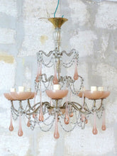 Load image into Gallery viewer, OMG Antique Chandelier PINK Opaline Drops Cup Beads 1930 MURANO RARE 8 lights