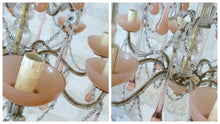 Load image into Gallery viewer, OMG Antique Chandelier PINK Opaline Drops Cup Beads 1930 MURANO RARE 8 lights