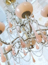 Load image into Gallery viewer, OMG Antique Chandelier PINK Opaline Drops Cup Beads 1930 MURANO RARE 8 lights