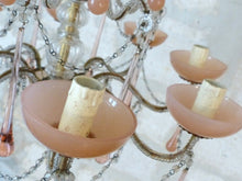 Load image into Gallery viewer, OMG Antique Chandelier PINK Opaline Drops Cup Beads 1930 MURANO RARE 8 lights