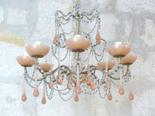 Load image into Gallery viewer, OMG Antique Chandelier PINK Opaline Drops Cup Beads 1930 MURANO RARE 8 lights
