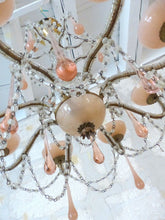 Load image into Gallery viewer, OMG Antique Chandelier PINK Opaline Drops Cup Beads 1930 MURANO RARE 8 lights
