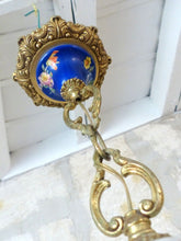 Load image into Gallery viewer, Charming Vintage 1950 Ceramic Cobalt Blue Chandelier Gilded metal 5 lights