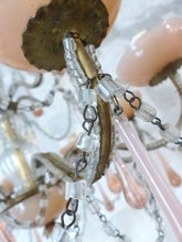 Load image into Gallery viewer, OMG Antique Chandelier PINK Opaline Drops Cup Beads 1930 MURANO RARE 8 lights