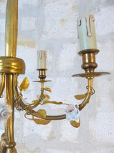 Load image into Gallery viewer, French Antique Bronze Louis XVI Chandelier Porcelain Flowers Ribbon Foliage 1930