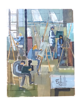 Load image into Gallery viewer, 1900 Antique Painting Artist Sudent Studio 26x19" Oil on paper