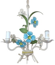 Load image into Gallery viewer, Charming Florentine Chandelier Painted Metal Tole Flowers 60's Italian Ceiling