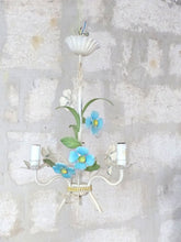 Load image into Gallery viewer, Charming Florentine Chandelier Painted Metal Tole Flowers 60's Italian Ceiling