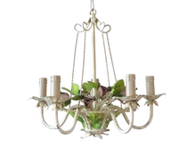 Load image into Gallery viewer, Charming Florentine Chandelier Painted Metal Tole Flowers 60's Italian Cage