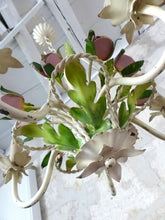 Load image into Gallery viewer, Charming Florentine Chandelier Painted Metal Tole Flowers 60's Italian Cage