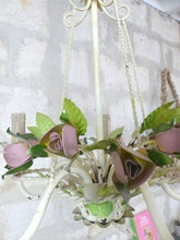 Load image into Gallery viewer, Charming Florentine Chandelier Painted Metal Tole Flowers 60's Italian Cage