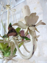 Load image into Gallery viewer, Charming Florentine Chandelier Painted Metal Tole Flowers 60's Italian Cage