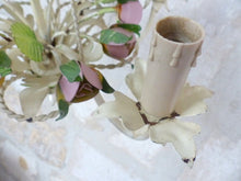 Load image into Gallery viewer, Charming Florentine Chandelier Painted Metal Tole Flowers 60's Italian Cage
