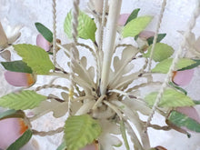 Load image into Gallery viewer, Charming Florentine Chandelier Painted Metal Tole Flowers 60's Italian Cage