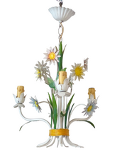 Load image into Gallery viewer, Charming Florentine Chandelier Painted Metal Tole Flowers 70's Italian Ceiling 8