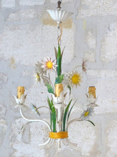 Load image into Gallery viewer, Charming Florentine Chandelier Painted Metal Tole Flowers 70's Italian Ceiling 8