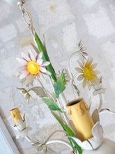 Load image into Gallery viewer, Charming Florentine Chandelier Painted Metal Tole Flowers 70's Italian Ceiling 8