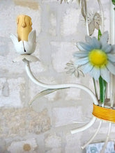 Load image into Gallery viewer, Charming Florentine Chandelier Painted Metal Tole Flowers 70's Italian Ceiling 8