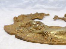 Load image into Gallery viewer, 19TH XL large Antique French Gilded Bronze Pediment Hardware Furniture Salvage
