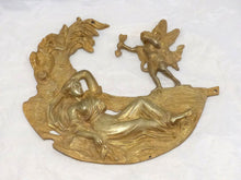 Load image into Gallery viewer, 19TH XL large Antique French Gilded Bronze Pediment Hardware Furniture Salvage