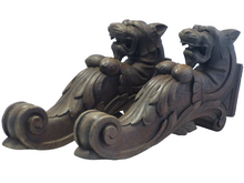 Load image into Gallery viewer, RARE Pair Huge 18&quot; Gothic Oak Wood Carved Wall Console French 19th Foot lamp
