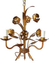 Load image into Gallery viewer, HANS KOGL styl Gorgeous Gilded Chandelier Roses Ceiling 70's Regency Mid Century