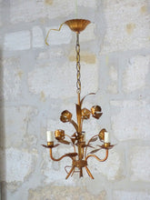Load image into Gallery viewer, HANS KOGL styl Gorgeous Gilded Chandelier Roses Ceiling 70's Regency Mid Century