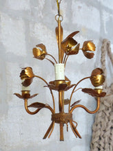 Load image into Gallery viewer, HANS KOGL styl Gorgeous Gilded Chandelier Roses Ceiling 70's Regency Mid Century