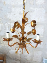 Load image into Gallery viewer, HANS KOGL styl Gorgeous Gilded Chandelier Roses Ceiling 70's Regency Mid Century