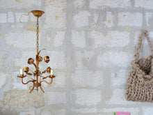 Load image into Gallery viewer, HANS KOGL styl Gorgeous Gilded Chandelier Roses Ceiling 70's Regency Mid Century