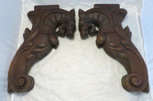 Load image into Gallery viewer, RARE Pair Huge 18&quot; Gothic Oak Wood Carved Wall Console French 19th Foot lamp
