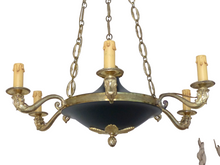Load image into Gallery viewer, Antique French 6 Arms Ormolu Bronze Brass Tole Chandelier Ceiling Empire 1930