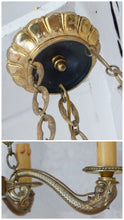 Load image into Gallery viewer, Antique French 6 Arms Ormolu Bronze Brass Tole Chandelier Ceiling Empire 1930