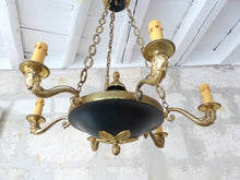 Load image into Gallery viewer, Antique French 6 Arms Ormolu Bronze Brass Tole Chandelier Ceiling Empire 1930