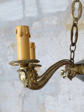 Load image into Gallery viewer, Antique French 6 Arms Ormolu Bronze Brass Tole Chandelier Ceiling Empire 1930