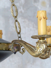 Load image into Gallery viewer, Antique French 6 Arms Ormolu Bronze Brass Tole Chandelier Ceiling Empire 1930