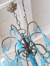 Load image into Gallery viewer, Antique Chandelier Aqua Blue Opaline Drops Cup Beads 1940 MURANO RARE 4 lights