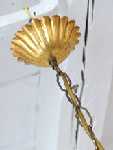 Load image into Gallery viewer, Vintage Chandelier Pink Drops Flowers Prisms Beads Italian Gilded 4 Lights 1940