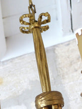Load image into Gallery viewer, Charming French Vintage Bronze Louis XVI Chandelier Blue Glass Drops Ribbon 1970