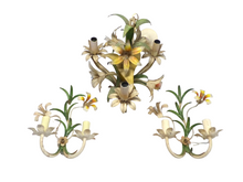 Load image into Gallery viewer, Charming SET Florentine Chandelier Pair Wall Lights Tole Flowers Italian Ceiling