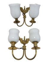 Load image into Gallery viewer, Vintage PAIR French Empire Wall Light Opaline RARE 2 Light Swan Bronze 1950