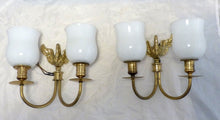 Load image into Gallery viewer, Vintage PAIR French Empire Wall Light Opaline RARE 2 Light Swan Bronze 1950