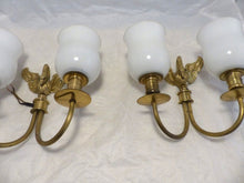 Load image into Gallery viewer, Vintage PAIR French Empire Wall Light Opaline RARE 2 Light Swan Bronze 1950