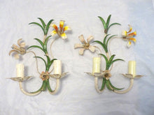 Load image into Gallery viewer, Charming SET Florentine Chandelier Pair Wall Lights Tole Flowers Italian Ceiling