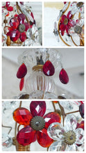 Load image into Gallery viewer, Gorgeous RARE PAIR Ceiling Cage Chandelier Red Prisms Flowers Murano 1930 Bagues