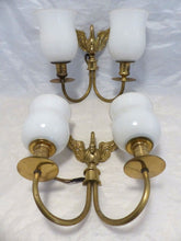 Load image into Gallery viewer, Vintage PAIR French Empire Wall Light Opaline RARE 2 Light Swan Bronze 1950