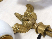 Load image into Gallery viewer, Vintage PAIR French Empire Wall Light Opaline RARE 2 Light Swan Bronze 1950